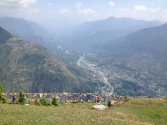 Beâs river winding through Bhuntar with Bhuntar airport in view, seen from Bijli temple