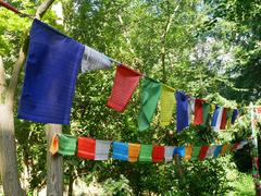 Buddhist prayer flags at Wat Buddhapadipa Temple Wimbledon