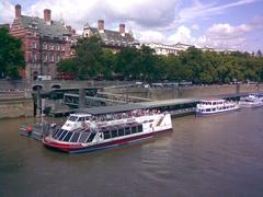 Thames Jetty with waiting passengers and Thames Riverboat