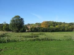 view of Brick End from Home Farm in rural landscape