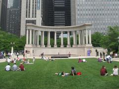 Wrigley Square Chicago with Crown Fountain in the background