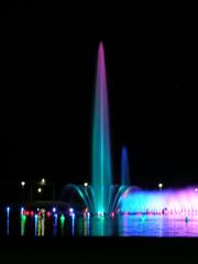 Wrocław multimedia fountain at dusk