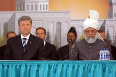 Canadian Prime Minister Stephen Harper and His Holiness Mirza Masroor Ahmad at Baitan Nur Mosque opening inauguration