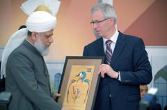 Mirza Masroor Ahmad and Stéphane Dion at Baitan Nur Mosque inauguration in Calgary