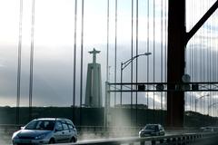 Cristo Rei statue seen from the bridge south of Lisbon