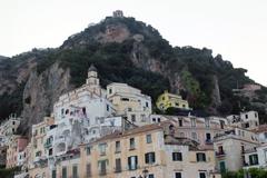 Amalfi cityscape with white houses and historical architecture on the Amalfi Coast in Italy