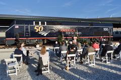 Amtrak 100 in Midnight Blue livery at Amtrak 50th anniversary event