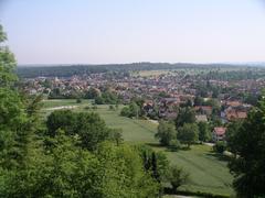 View over Langensteinbach from the St. Barbara Chapel ruin tower