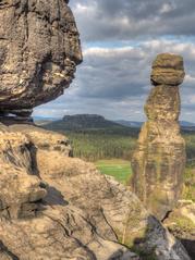 Pfaffenstein rock formations with Barbarine and Gohrisch in the background