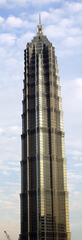 Jin Mao Tower in 2005 with construction crane for SWFC in background