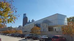 Barnes Foundation northwest corner view with Comcast Center in background