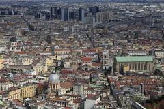 View from Belvedere San Martino towards northeast with Naples Centrale station and Basilica Santa Chiara