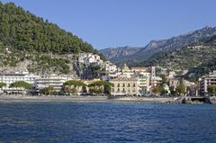 Amalfi Coast Maiori with Monti Lattari mountains in the background, 2019