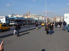 Alstom tram on Istanbul line T1 crossing the Galata Bridge