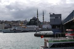 Galata Bridge in Istanbul with a view of the Golden Horn and Bosphorus