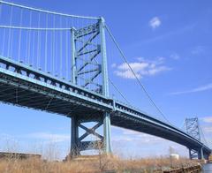 Benjamin Franklin Bridge spanning the Delaware River, connecting Philadelphia and Camden