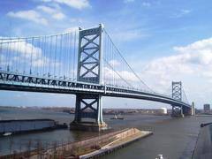 The Benjamin Franklin Bridge from Comfort Inn with Race Street Pier in the foreground