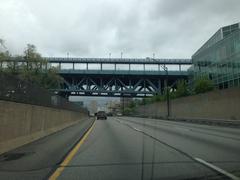 southbound view of I-95 under Benjamin Franklin Bridge in Philadelphia