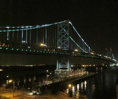 Ben Franklin Bridge at night seen from Holiday Inn Express in Philadelphia