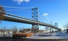 Benjamin Franklin Bridge in winter