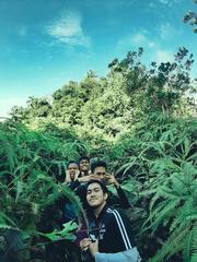 Group of friends hiking in nature