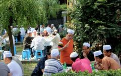 Garden party at Great Mosque in Xi'an, Shaanxi province