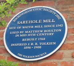 Blue plaque at Sarehole Mill commemorating J.R.R. Tolkien