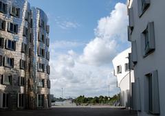 Düsseldorf Neuer Zollhof with the three Gehry buildings by architect Frank Gehry