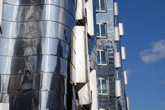 Düsseldorf Neuer Zollhof with the three Gehry buildings by architect Frank Gehry, built from 1996 to 1999 in Medienhafen