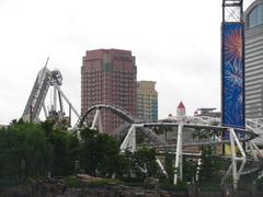 Hollywood Dream roller coaster ride with a blue sky background