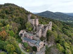 Aerial view of Altes Schloss Hohenbaden in Baden-Baden, 2022