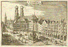 Market square of Munich engraving by Matthäus Merian