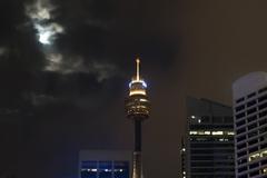 Centerpoint Tower with full moon in Sydney