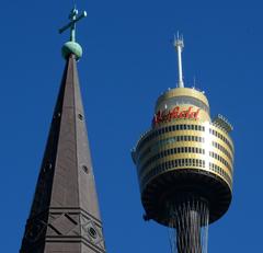 Spire of St James's Church and Sydney Tower in Sydney