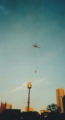 Erickson Sikorsky S-64F Skycrane removing Olympic Statues from Sydney Tower in 2002