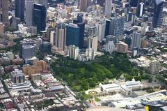 Aerial view of Royal Exhibition Building and Carlton Gardens in Melbourne