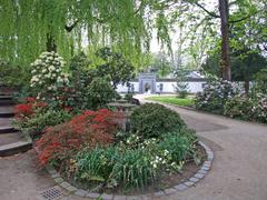 Main entrance to the Chinese Garden of Heavenly Peace at the Margins of Bethmannpark in Frankfurt