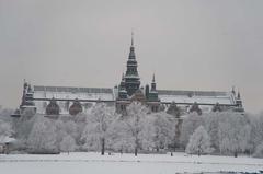 Nordic Museum with Lejonslätten in front at Djurgården in winter