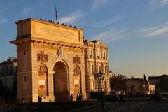 Arc de Triomphe in Montpellier at dusk