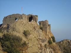 View of the southern ramparts of Sant Salvador de Verdera Castle in Catalonia, Spain