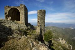 Castell de Verdera in El Port de la Selva with Sant Pere de Rodes Monastery visible at the bottom right