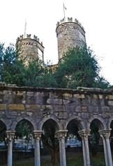 Porta Soprana monument in Genoa, Italy with the Chiostro di San Andrea in the background