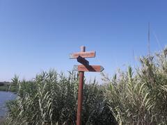 Directional sign at the mouth of Mijares River in Castellón