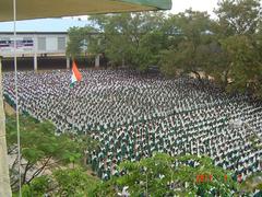 Morning assembly at Jaivabai Municipal Girls Higher Secondary School in Tirupur, India