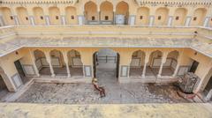 Police guarding inside Hawa Mahal, Jaipur