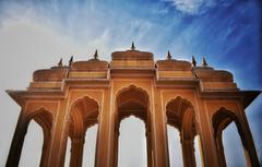 Top structure of Hawa Mahal in Jaipur made of yellow stone