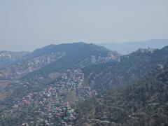 Panoramic view of Shimla cityscape with lush green hills and buildings