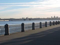 Pedestrian zone of Sinopskaya Embankment in Saint Petersburg