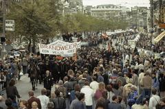 Firefighters in Amsterdam demonstrating against salary cuts on November 5, 1983