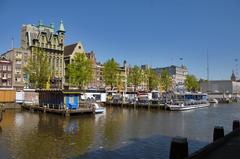 Panoramic view of Amsterdam with traditional buildings and canals